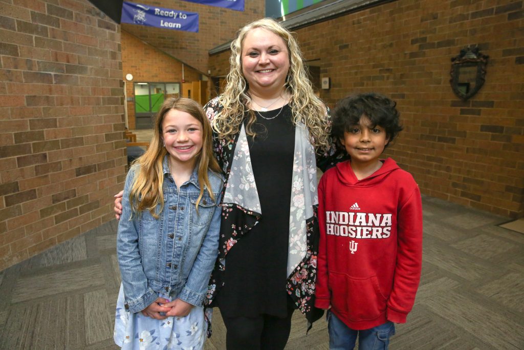 Principal Lisa Russell with Moran elementary students